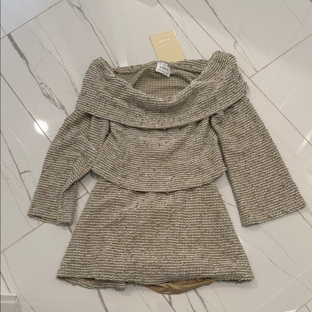 Sabo Skirt Textured Tan and Cream Mini Dress